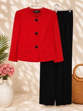 Kasper 2 Pc Petite 14P Red & Black Career Suit Fully Lined Like New